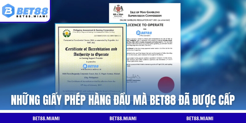 Những giấy phép hàng đầu mà BET88 đã được cấp